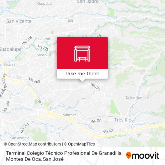 Terminal Colegio Técnico Profesional De Granadilla, Montes De Oca map