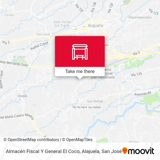 Mapa de Almacén Fiscal Y General El Coco, Alajuela