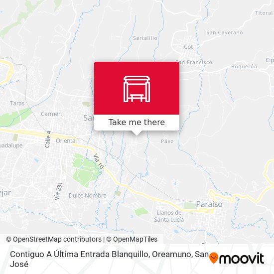 Mapa de Contiguo A Última Entrada Blanquillo, Oreamuno