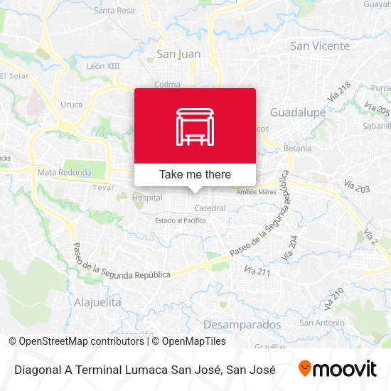 Mapa de Diagonal A Terminal Lumaca San José