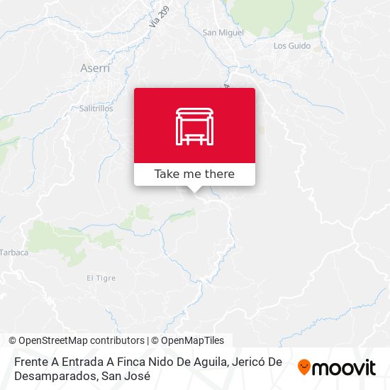 Frente A Entrada A Finca Nido De Aguila, Jericó De Desamparados map