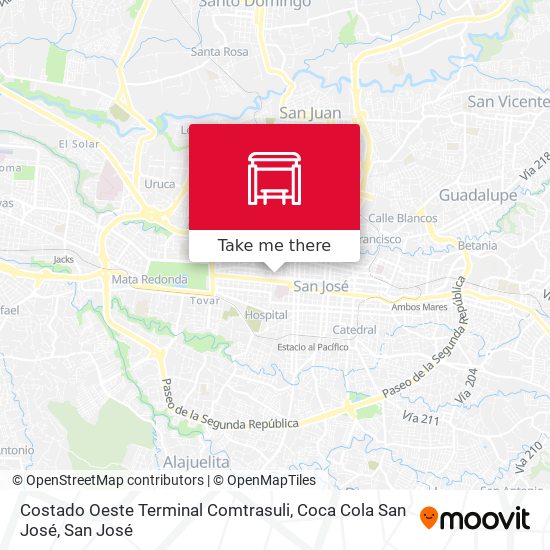 Costado Oeste Terminal Comtrasuli, Coca Cola San José map