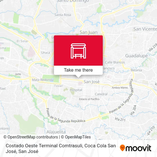 Mapa de Costado Oeste Terminal Comtrasuli, Coca Cola San José