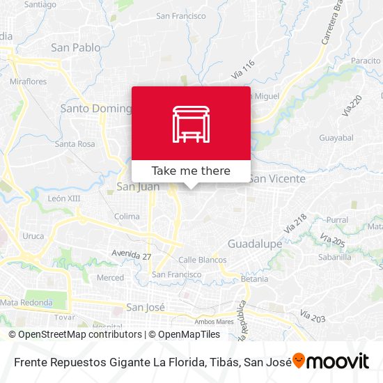 Frente Repuestos Gigante La Florida, Tibás map