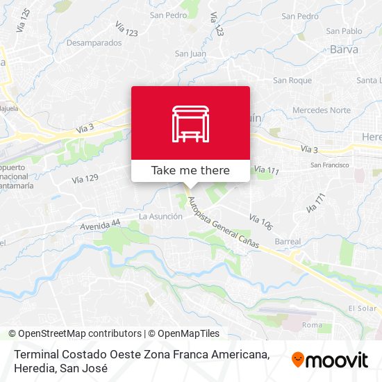 Terminal Costado Oeste Zona Franca Americana, Heredia map