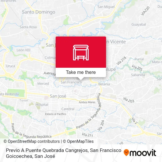 Mapa de Previo A Puente Quebrada Cangrejos, San Francisco Goicoechea