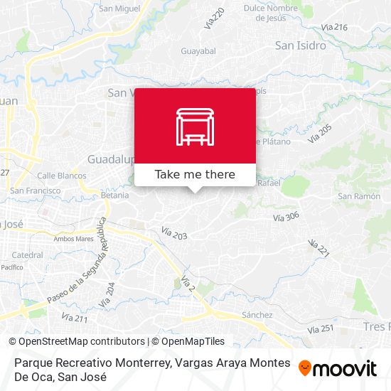 Mapa de Parque Recreativo Monterrey, Vargas Araya Montes De Oca