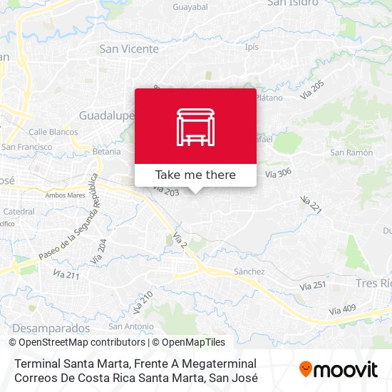 Mapa de Terminal Santa Marta, Frente A Megaterminal Correos De Costa Rica Santa Marta