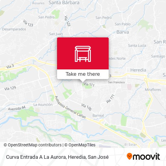 Mapa de Curva Entrada A La Aurora, Heredia