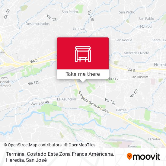 Terminal Costado Este Zona Franca Américana, Heredia map