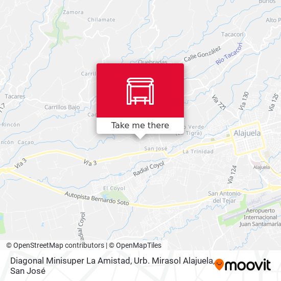 Mapa de Diagonal Minisuper La Amistad, Urb. Mirasol Alajuela