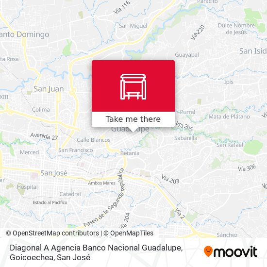 Mapa de Diagonal A Agencia Banco Nacional Guadalupe, Goicoechea