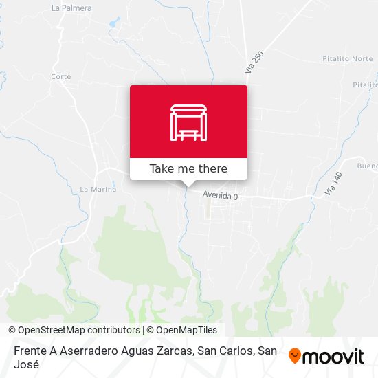 Frente A Aserradero Aguas Zarcas, San Carlos map