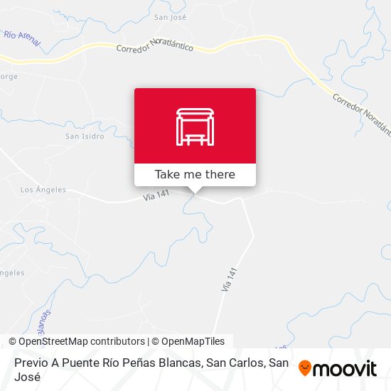 Previo A Puente Río Peñas Blancas, San Carlos map