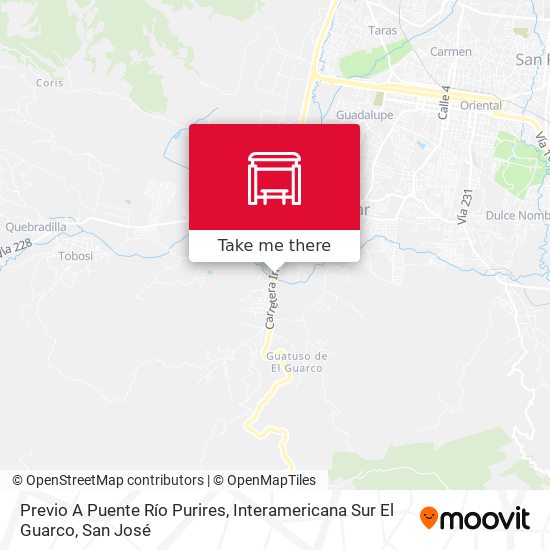 Previo A Puente Río Purires, Interamericana Sur El Guarco map