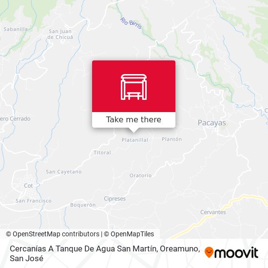 Mapa de Cercanías A Tanque De Agua San Martín, Oreamuno