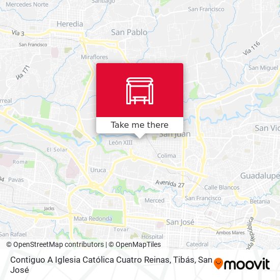 Contiguo A Iglesia Católica Cuatro Reinas, Tibás map