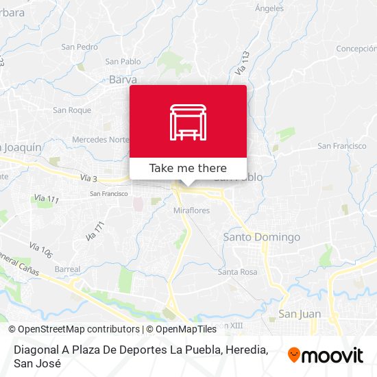 Diagonal A Plaza De Deportes La Puebla, Heredia map