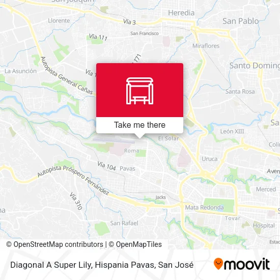 Mapa de Diagonal A Super Lily, Hispania Pavas