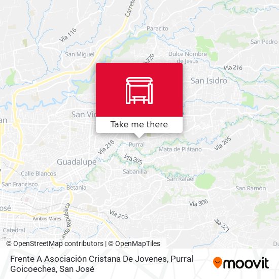Mapa de Frente A Asociación Cristana De Jovenes, Purral Goicoechea