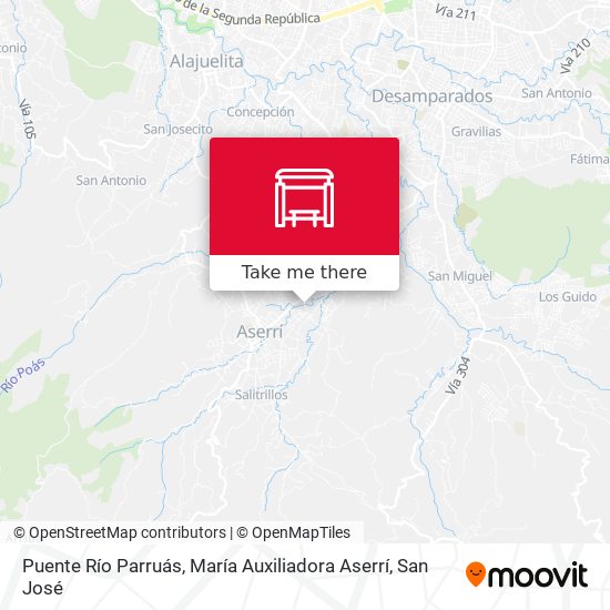 Mapa de Puente Río Parruás, María Auxiliadora Aserrí