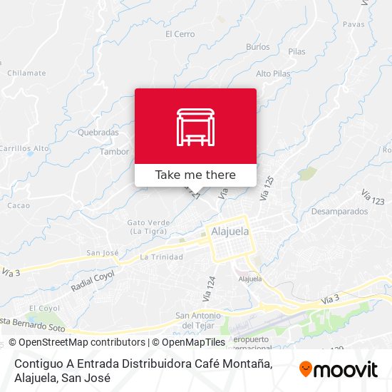 Mapa de Contiguo A Entrada Distribuidora Café Montaña, Alajuela