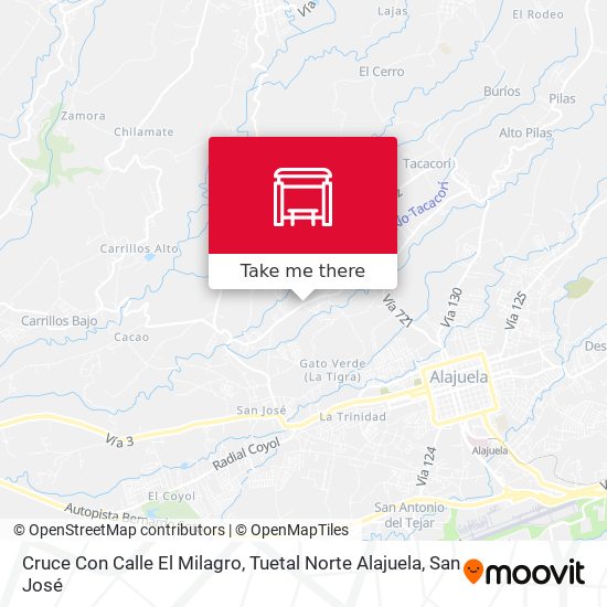 Cruce Con Calle El Milagro, Tuetal Norte Alajuela map