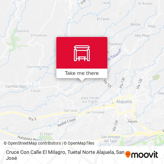 Cruce Con Calle El Milagro, Tuetal Norte Alajuela map