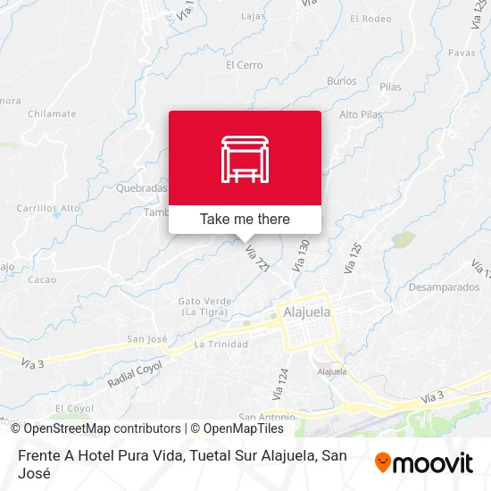 Mapa de Frente A Hotel Pura Vida, Tuetal Sur Alajuela