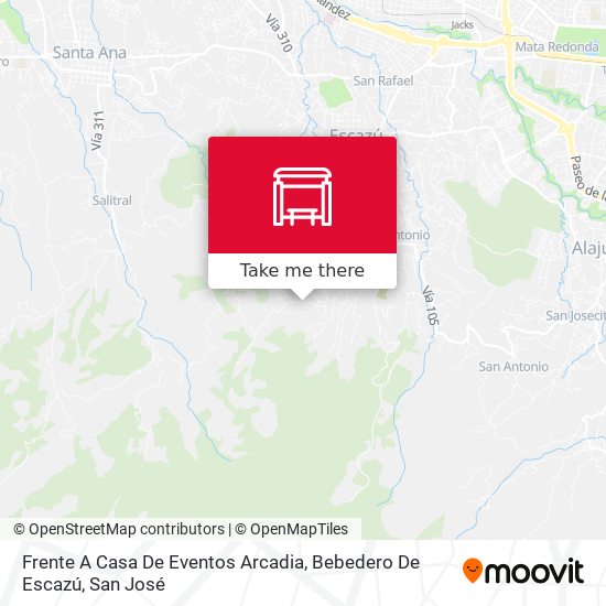 Frente A Casa De Eventos Arcadia, Bebedero De Escazú map