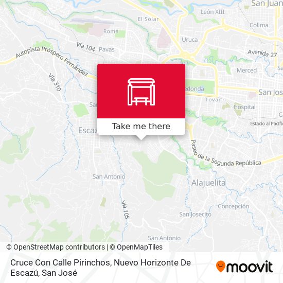 Cruce Con Calle Pirinchos, Nuevo Horizonte De Escazú map
