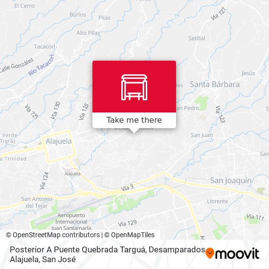 Posterior A Puente Quebrada Targuá, Desamparados Alajuela map