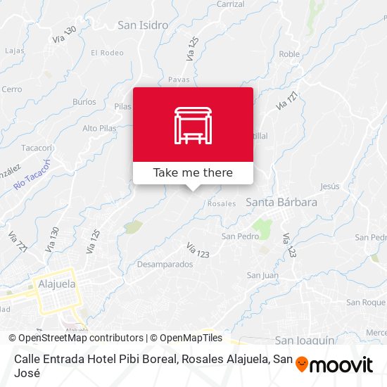 Calle Entrada Hotel Pibi Boreal, Rosales Alajuela map