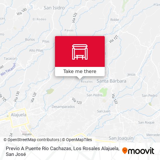 Previo A Puente Río Cachazas, Los Rosales Alajuela map