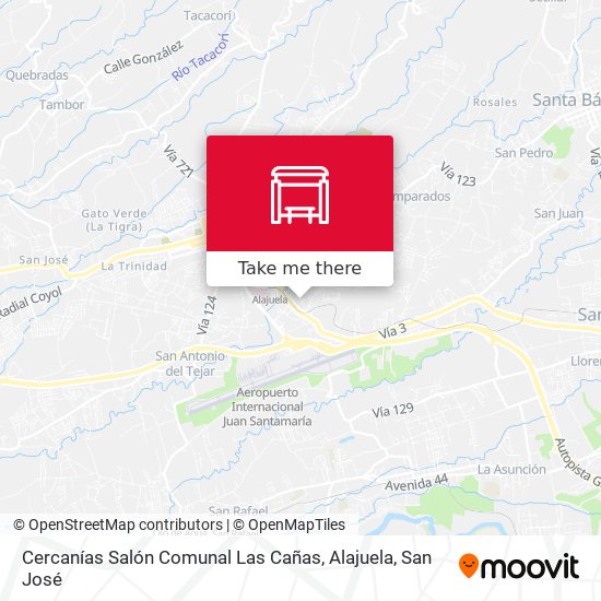 Mapa de Cercanías Salón Comunal Las Cañas, Alajuela