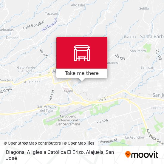 Mapa de Diagonal A Iglesia Católica El Erizo, Alajuela