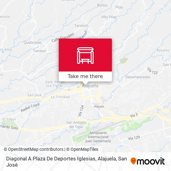 Diagonal A Plaza De Deportes Iglesias, Alajuela map
