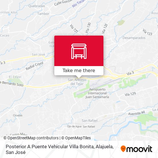 Posterior A Puente Vehicular Villa Bonita, Alajuela map