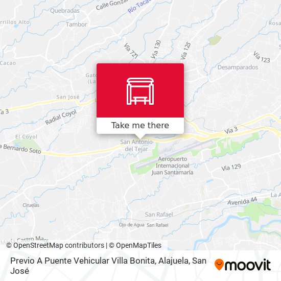 Previo A Puente Vehicular Villa Bonita, Alajuela map