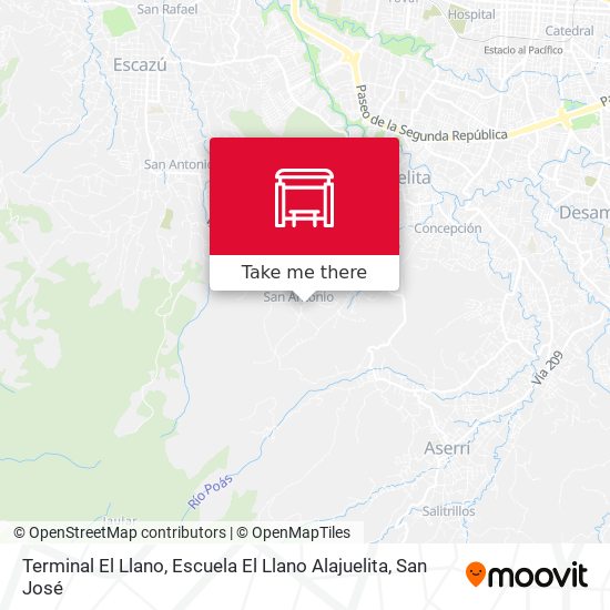 Mapa de Terminal El Llano, Escuela El Llano Alajuelita