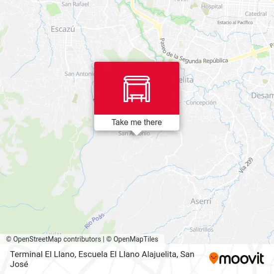 Terminal El Llano, Escuela El Llano Alajuelita map