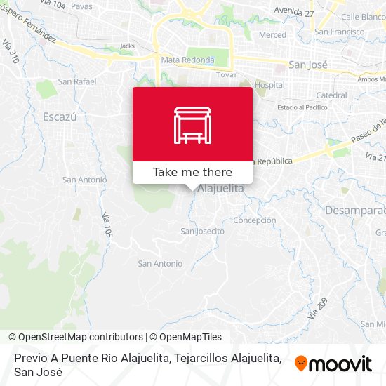 Previo A Puente Río Alajuelita, Tejarcillos Alajuelita map