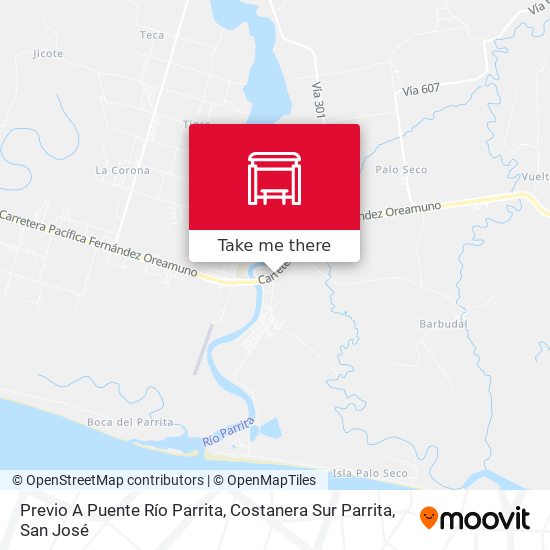 Previo A Puente Río Parrita, Costanera Sur Parrita map