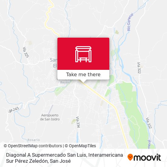 Diagonal A Supermercado San Luis, Interamericana Sur Pérez Zeledón map