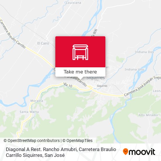 Diagonal A Rest. Rancho Amubri, Carretera Braulio Carrillo Siquirres map