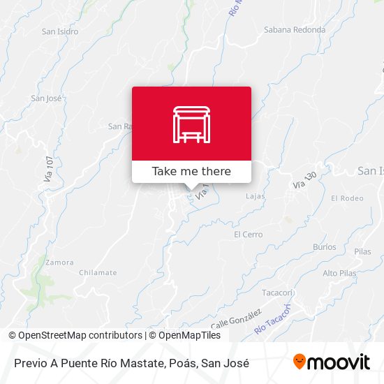 Mapa de Previo A Puente Río Mastate, Poás
