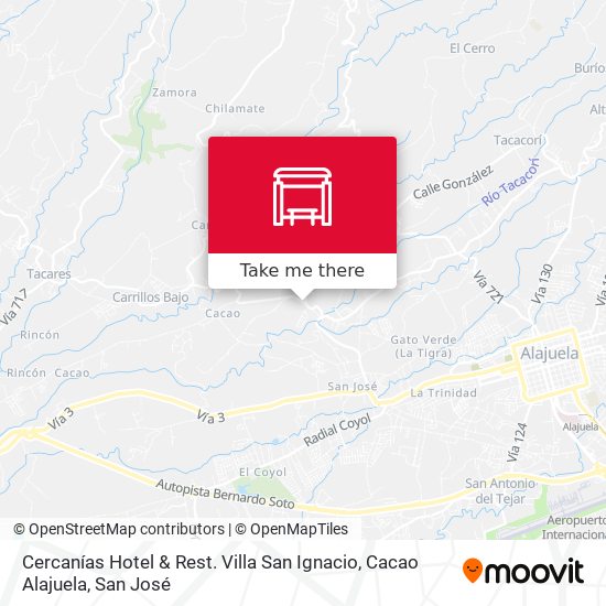 Cercanías Hotel & Rest. Villa San Ignacio, Cacao Alajuela map