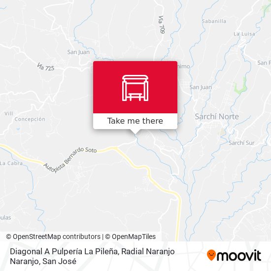 Mapa de Diagonal A Pulpería La Pileña, Radial Naranjo Naranjo