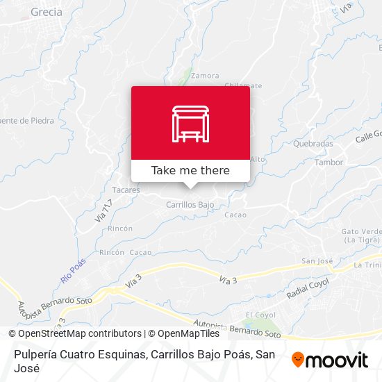 Pulpería Cuatro Esquinas, Carrillos Bajo Poás map