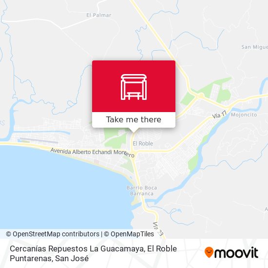 Mapa de Cercanías Repuestos La Guacamaya, El Roble Puntarenas